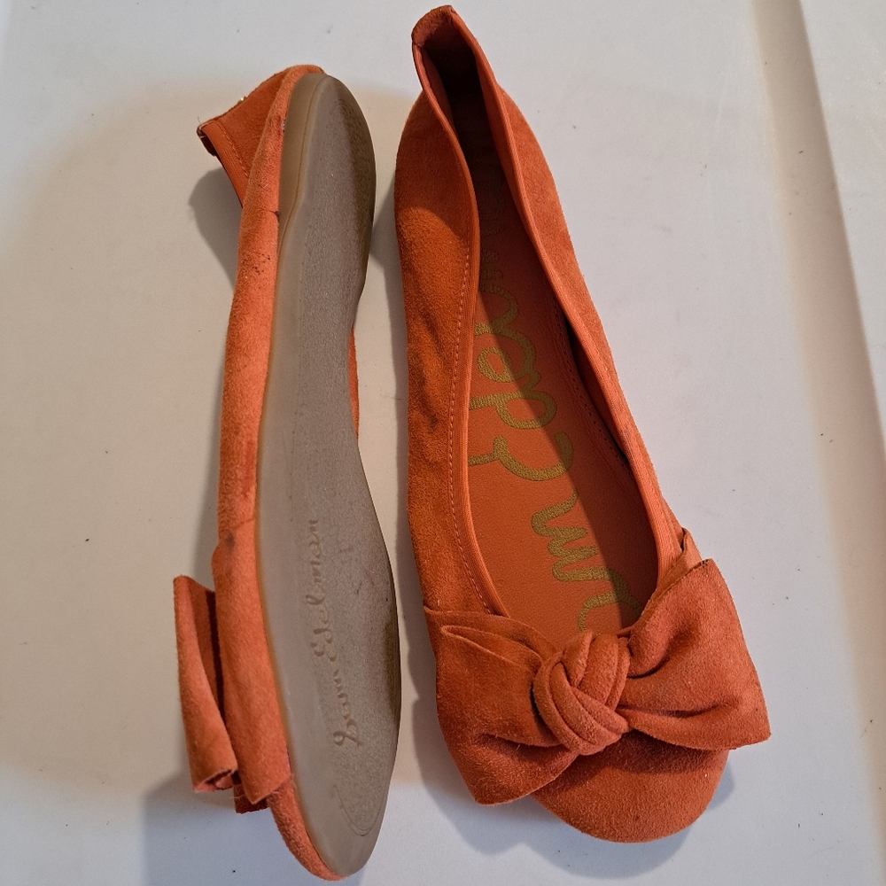 Sam Edelman Emma Orange Suede Ballet Flats - Bow Detail - Great Condition! 6M - Picture 5 of 11